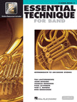 Book cover of 'Essential Technique for Band' with a French horn on a white background