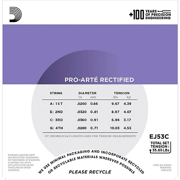 D'Addario EJ53C Pro-Arte Rectified Hawaiian/Concert Ukulele Strings