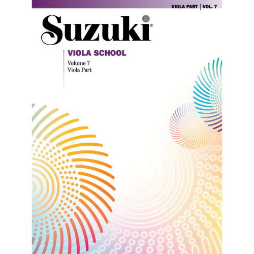 Suzuki Viola School Volume 7 book cover with colorful abstract patterns on a white background