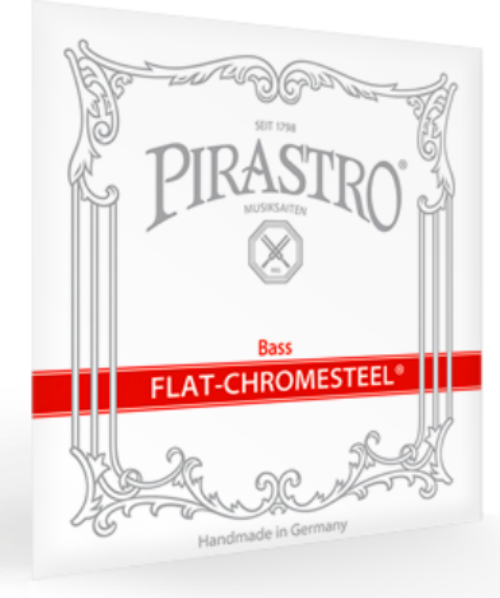 Pirastro bass string set packaging with decorative elements on a white background
