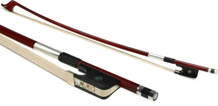 Two bass bows with wooden sticks and white bow hair on a white background