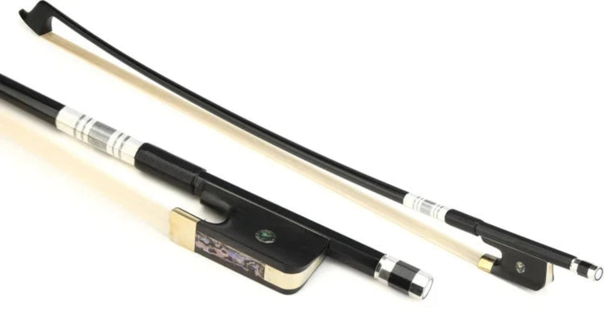 bass bow with black frog and white hair on a white background